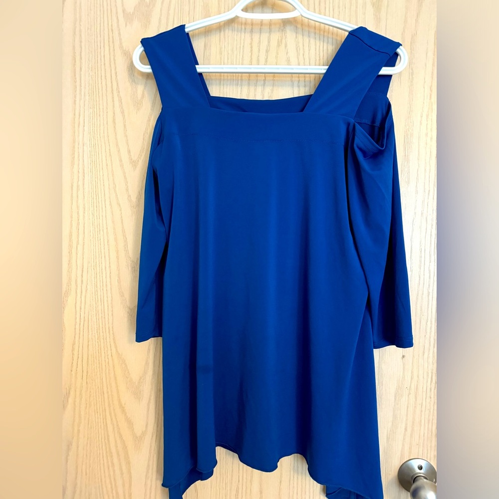 As we change blue cold shoulder blue blouse size S p2p 19” great used condition